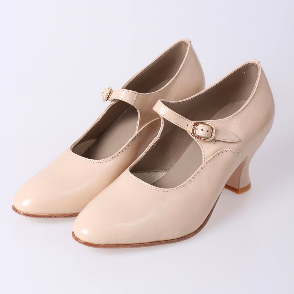Nude Round Toe Spool Heel Vintage Mary Jane Pumps for Women Nicepairs