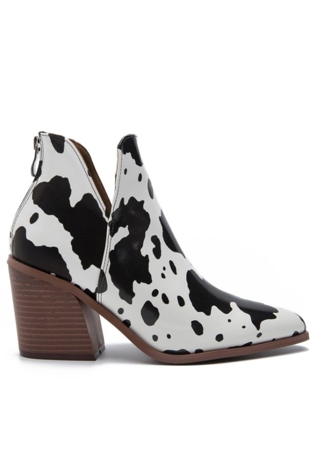 Women Cow Snake Printed Ankle Booties
