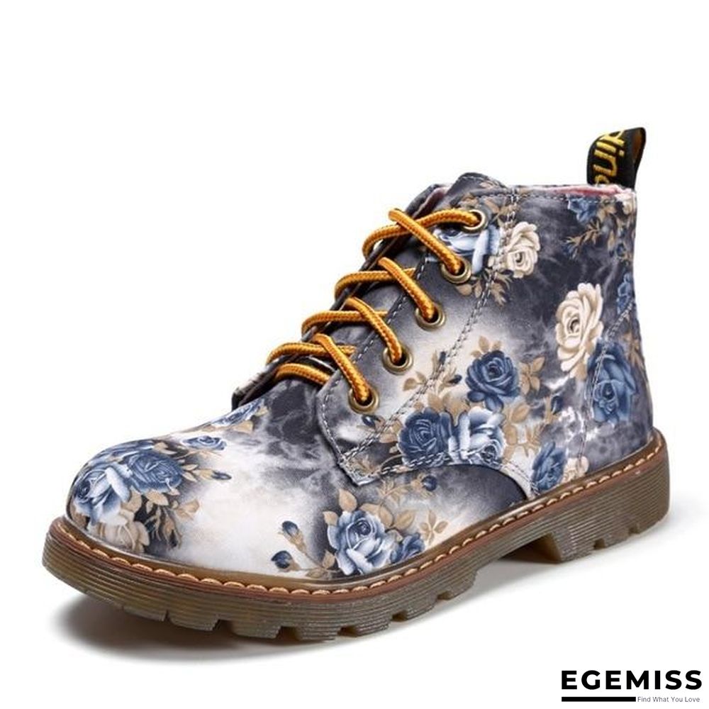 Autumn Women Ankle Boots Low Heels Flower Flats Casual Shoes Woman Oxfords Lace-Up Motorcycle Booties | EGEMISS
