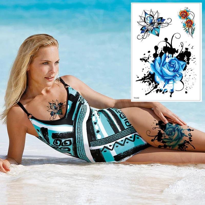 waterproof tattoo stickers bikini peony tattoo & body art flower rose tattoo fake water transfer tattoo temporary tatoo leg arm