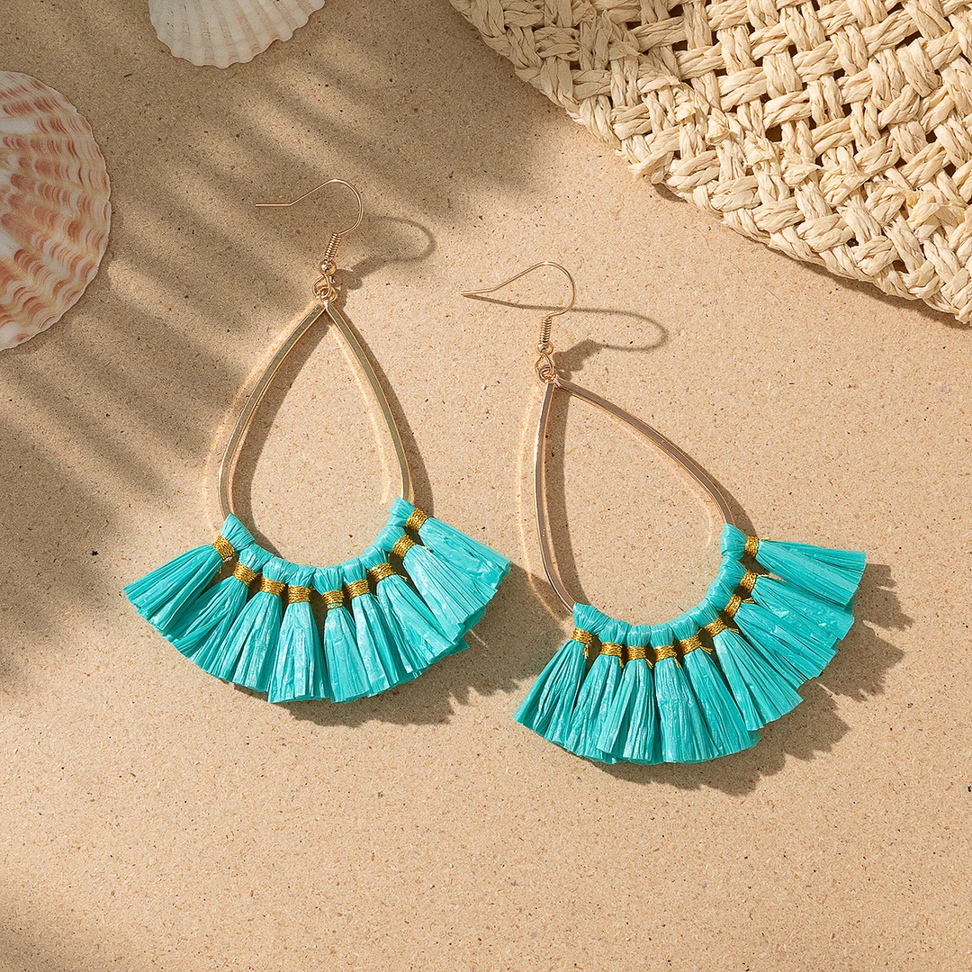 Women's Holiday Bohemian Style Raffia Braided Tassel Earrings