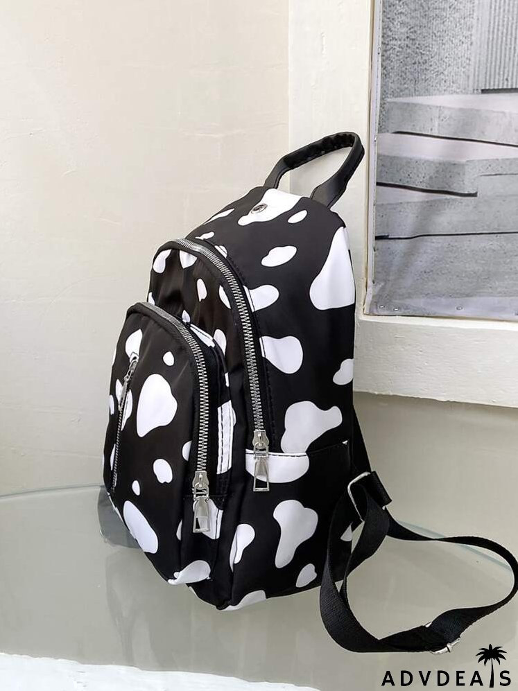 Cow Pattern Earphone Hole Backpack