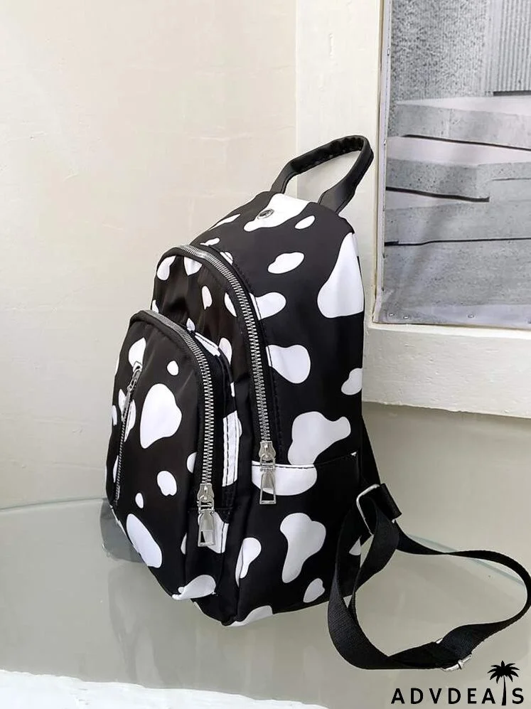 Cow Pattern Earphone Hole Backpack