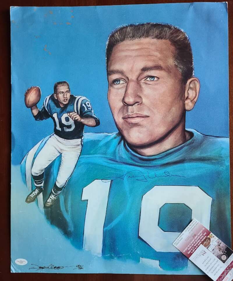 Johnny Unitas JSA Signed Coa 16x20 Autograph Litho Photo Poster painting