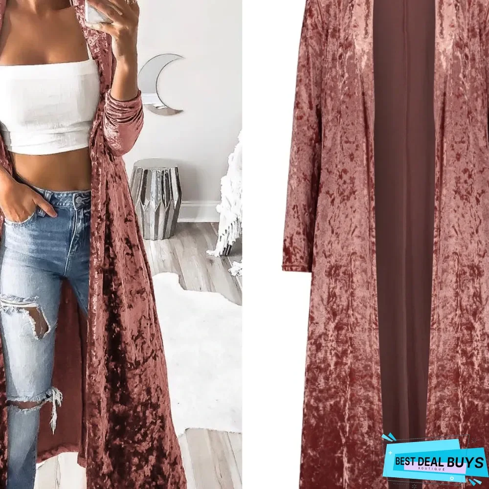 Long Sleeve Velvet Windbreaker Cardigan Coat