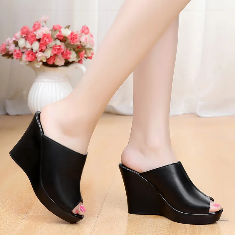 Breakj Breakj And Cool Slippers Women Summer Fish Mouth Fitting Room High Hedile Waterproof Table Word Drag Loose Cake Wearing Slippers