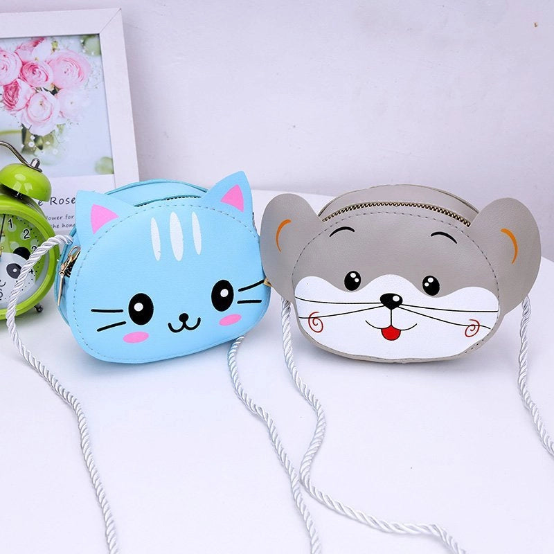 Kid’S Small Pu Leather Animal Elegant Streetwear Square Zipper Shoulder Bag Coin Purse