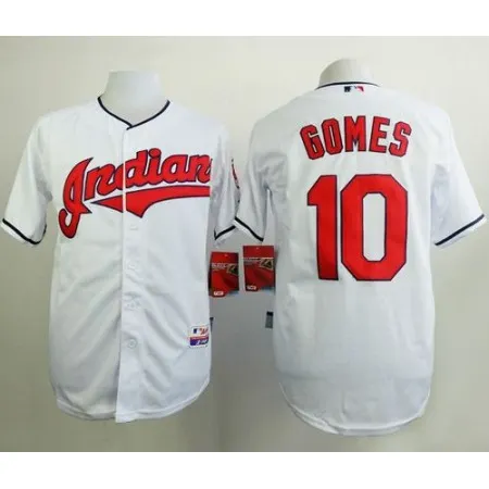 indians #10 Yan Gomes White Cool Base Stitched MLB Jersey