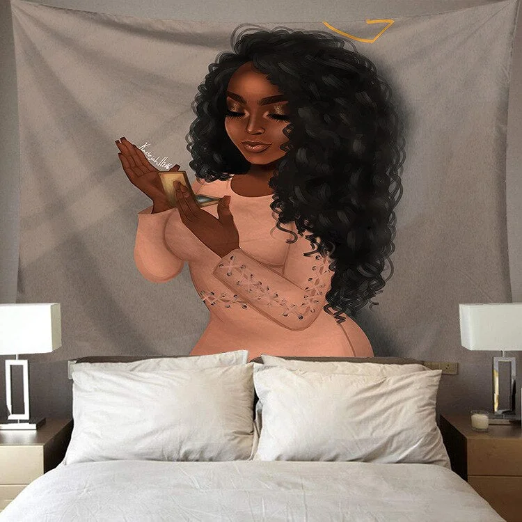 Black Art Tapestry Afro African American Woman Couple Red Wine Love Meditation Hippie Hip Hop Girl Wall Hanging Cloth Tapestries