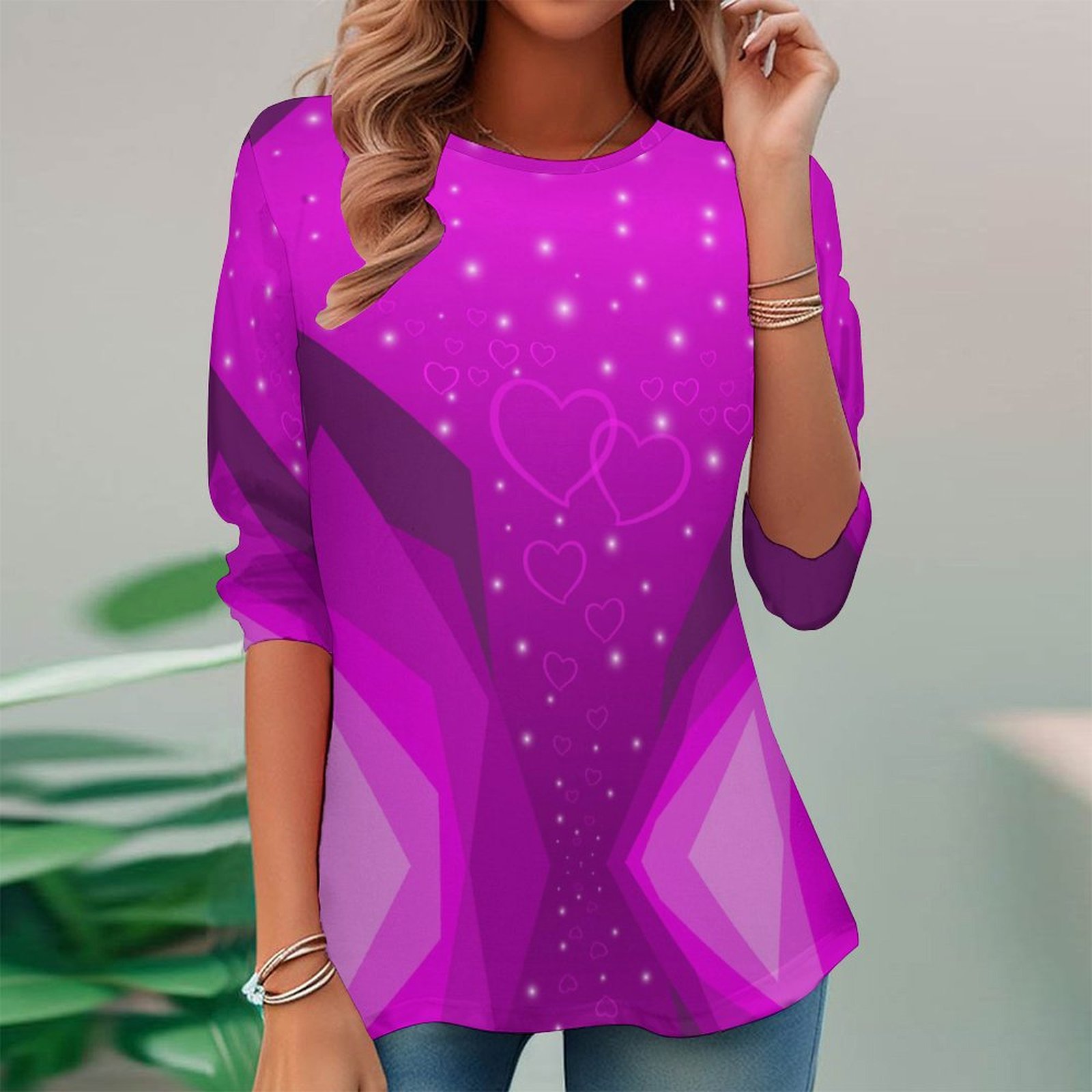 Women Long Sleeve V-neck Graphic Floral Printed Top