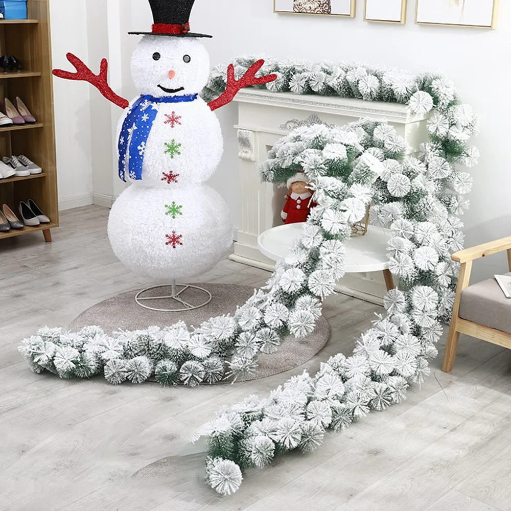 Christmas flocked luminous rattan festive mall stair railing decoration