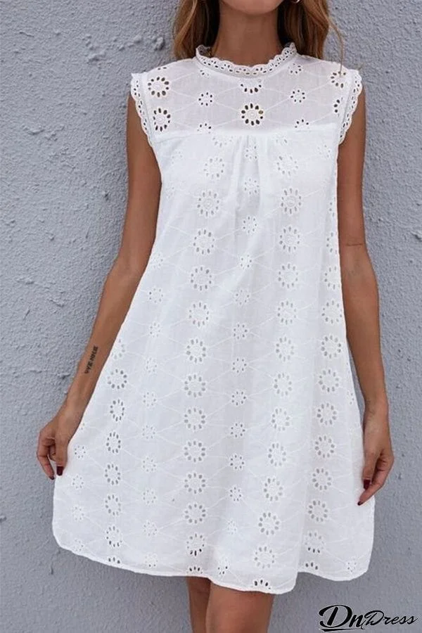 Sleeveless Lace Crochet Cutout Loose Midi Dress