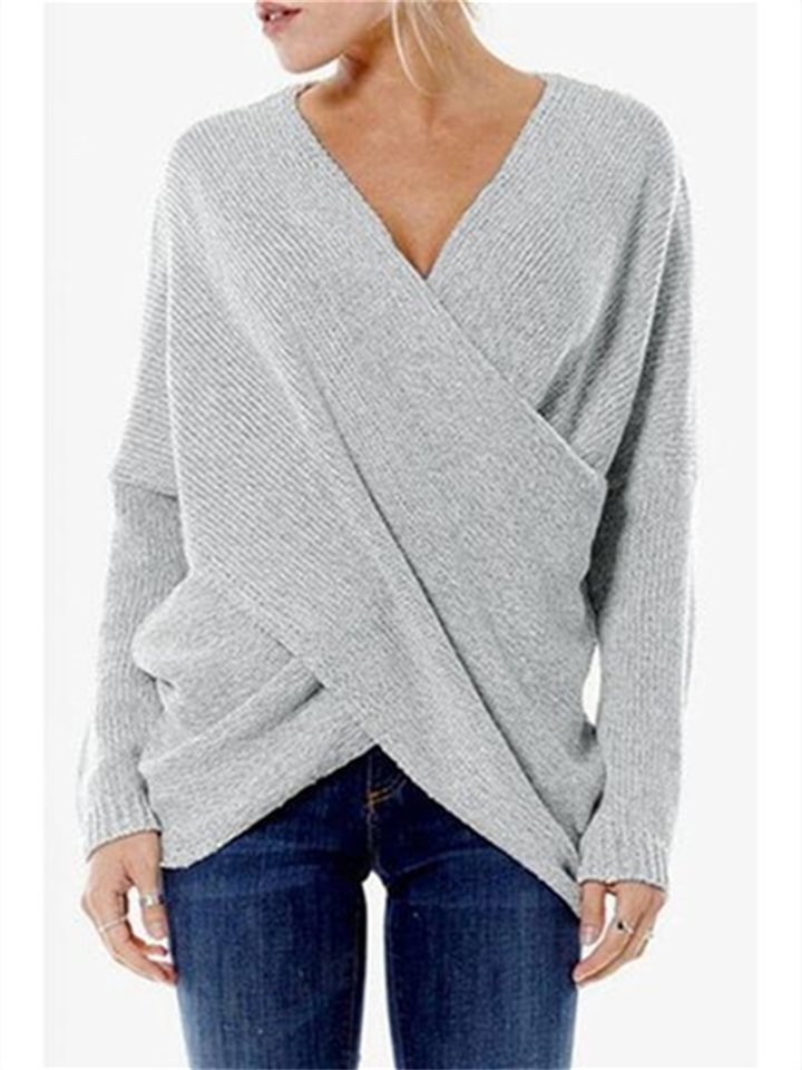 Fashion Inclined Solid Color Irregular Hem Sweater -vasmok