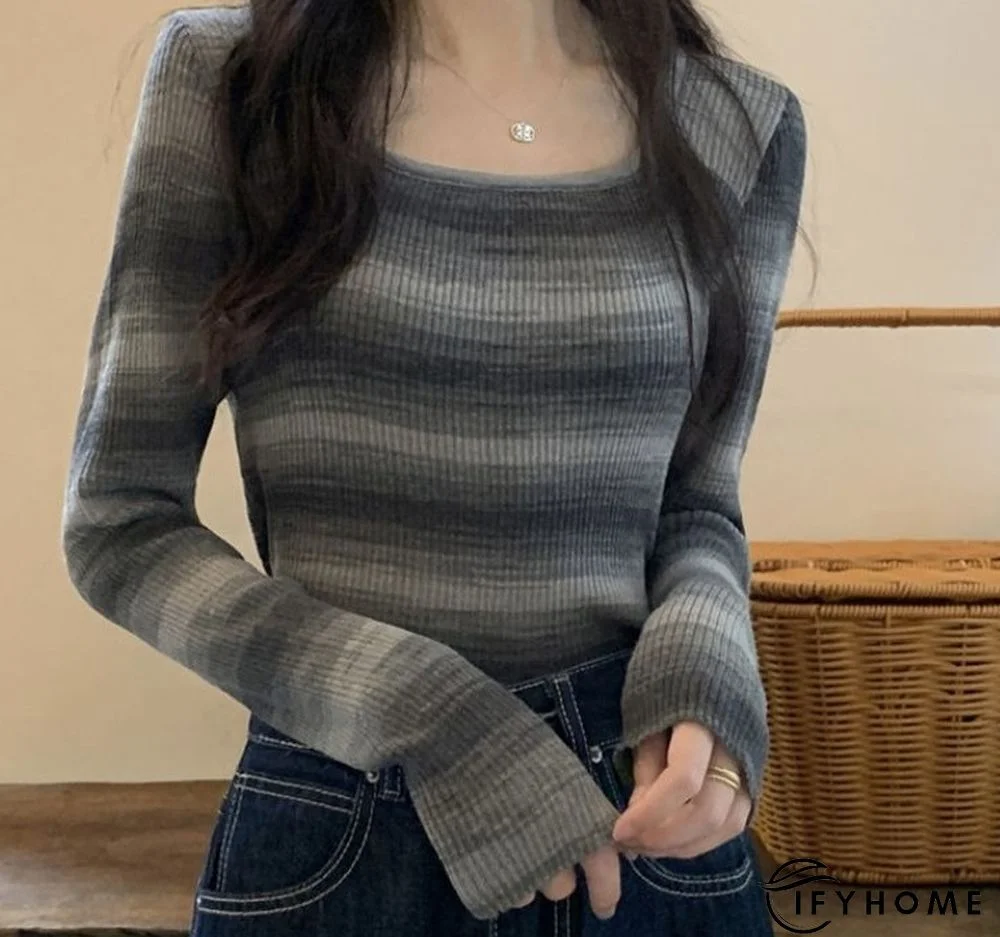 Green Knitted Long Sleeve Crew Neck Top | IFYHOME