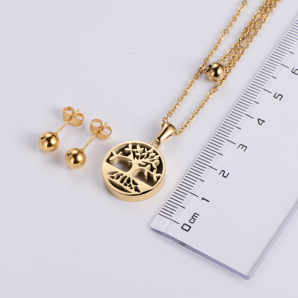 Women Minimalist Cross Crown Pearl Eye Butterfly Crown Titanium Steel Necklaces3