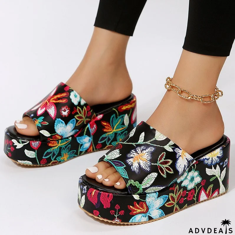 Women Summer Outdoor Wear Platform Print Flip Flops