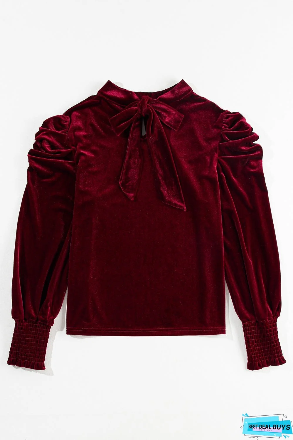 Mock Neck Puff Sleeve Velvet Blouse