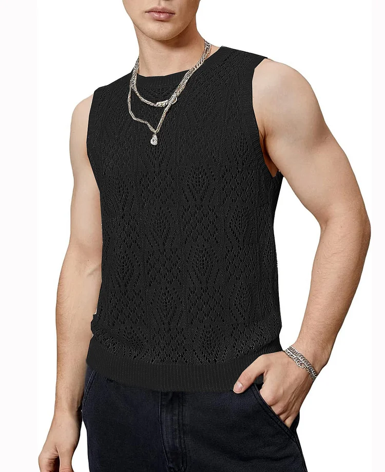 Vacation Hollow Knitted Crew Neck Sleeveless Vest 