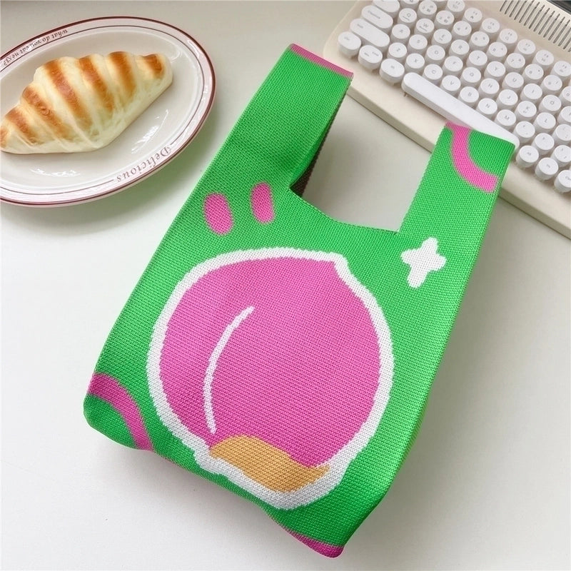 Women’s Small Knit Stripe Fruit Cute Basic Weave Open Bucket Bag