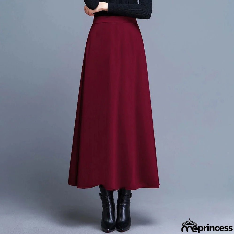 Women's Swing Work Skirts Maxi Skirt Black Wine Red Skirts Pocket Streetwear Basic Casual Office / Career WorkWear M L XL