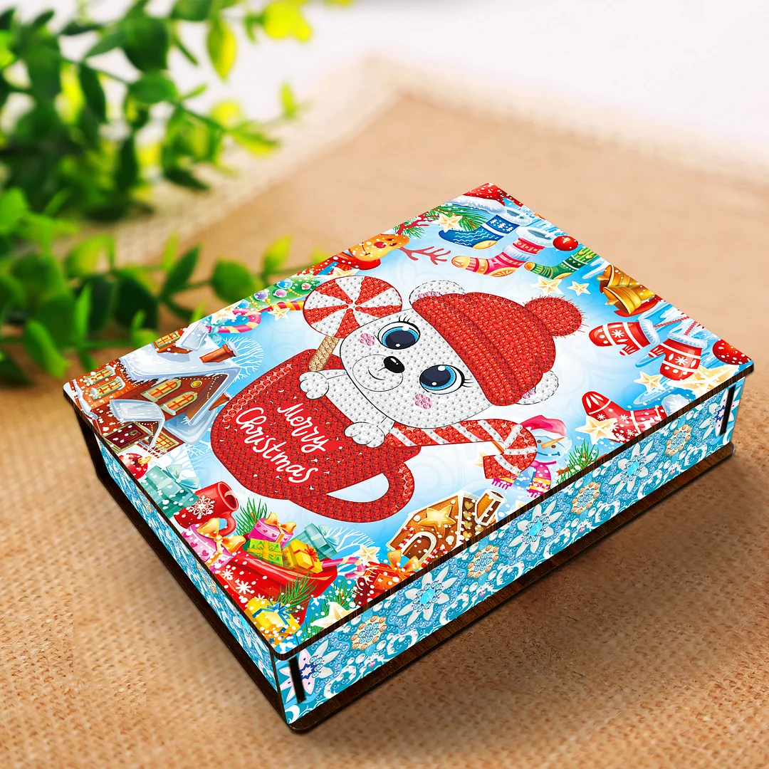 DIY Christmas Diamond Painting Jewelry Storage Box Wood Cartoon Diamond Painting Organizer Case Holder Mosaic Art Kit Handmade Gifts Craft