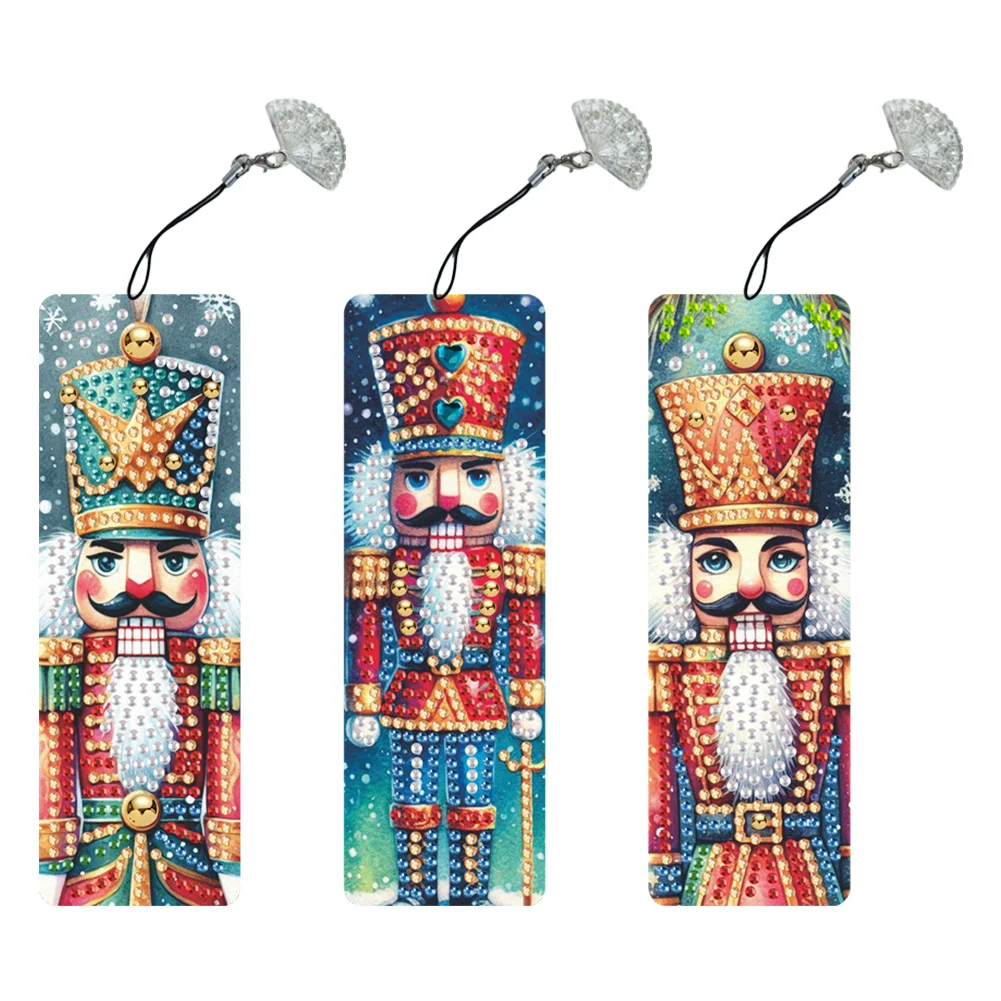 3Pcs Christmas Nutcracker Special Shape Diamond Painting Bookmark for Bookworms