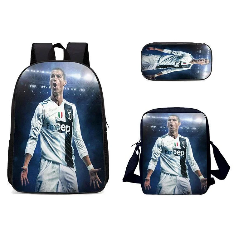 Mayoulove Juventus Cristiano Ronaldo CR7 Schoolbag Backpack Lunch Bag Pencil Case Set Gift for Kids Students-Mayoulove