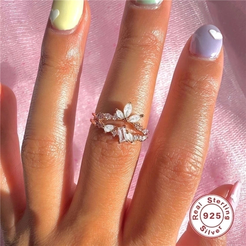 Retro Square Oval Butterfly Sterling Silver Inlay Zircon Rings