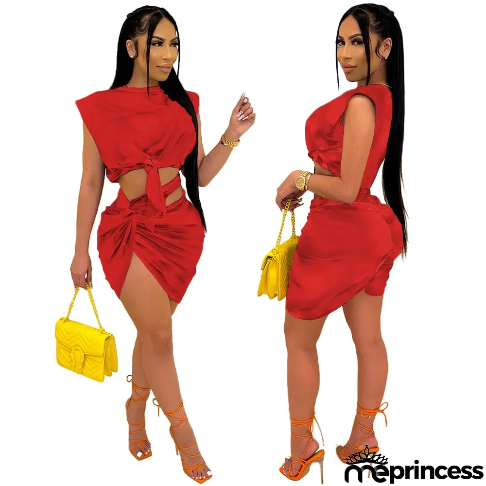 Sexy Fashion Sleeveless Top Skirt Two Piece Set