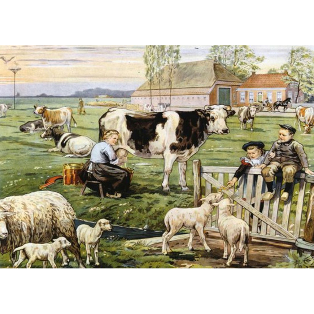 

40*30CM - Milking Herdsman - Round Drill Diamond Painting, 501 Original