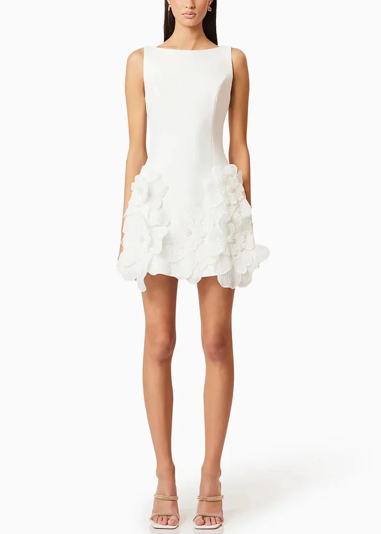 White High Waist Cotton Mini Dress Zippered Sleeveless