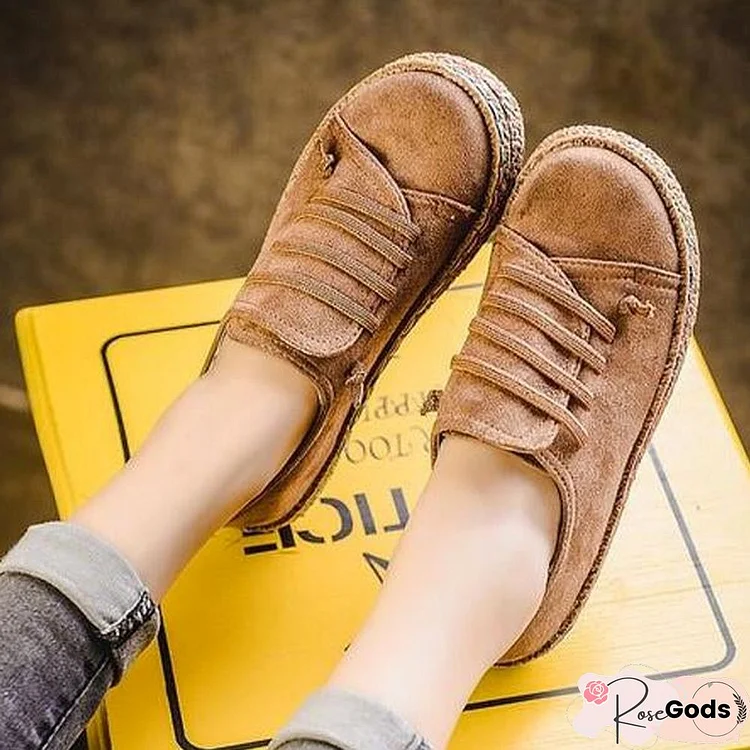 Women Casual Lace-Up Flats Comfortable Round Toe Loafers Shoes