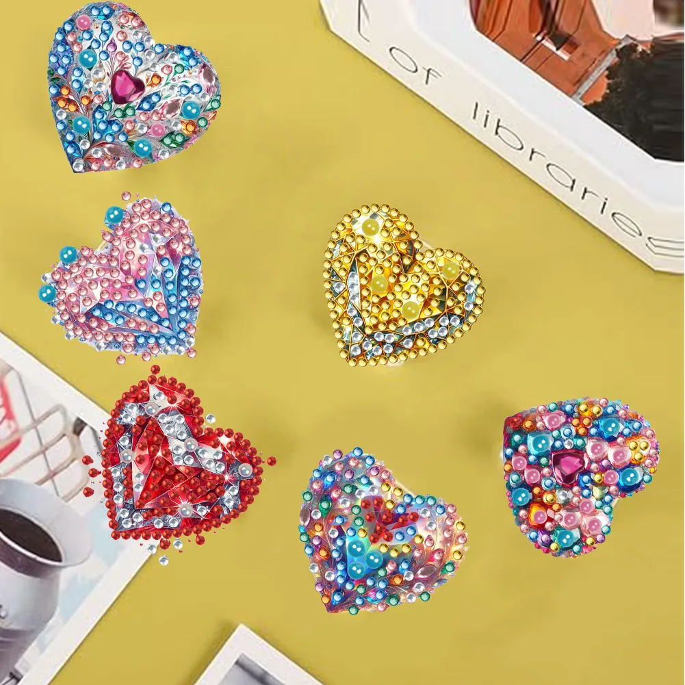 6pcs DIY Heart Acrylic Diamond Painting Sticky Clips for Poster Photo Light
