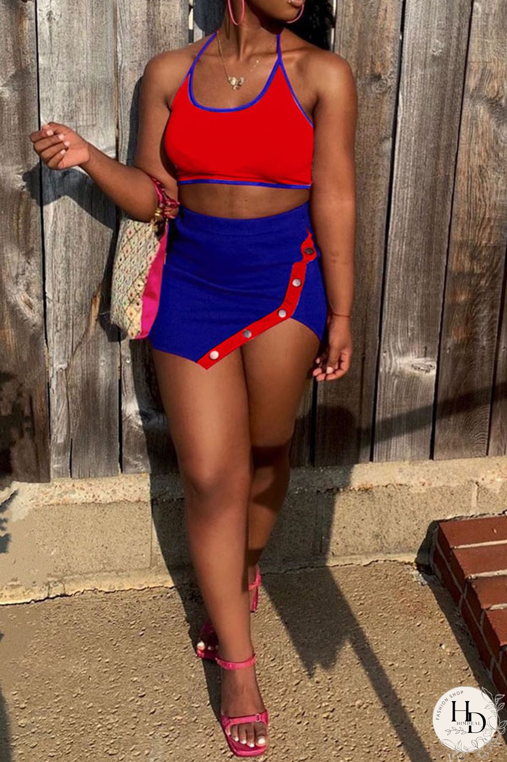 White Sexy Solid Hip skirt Sleeveless Two Pieces