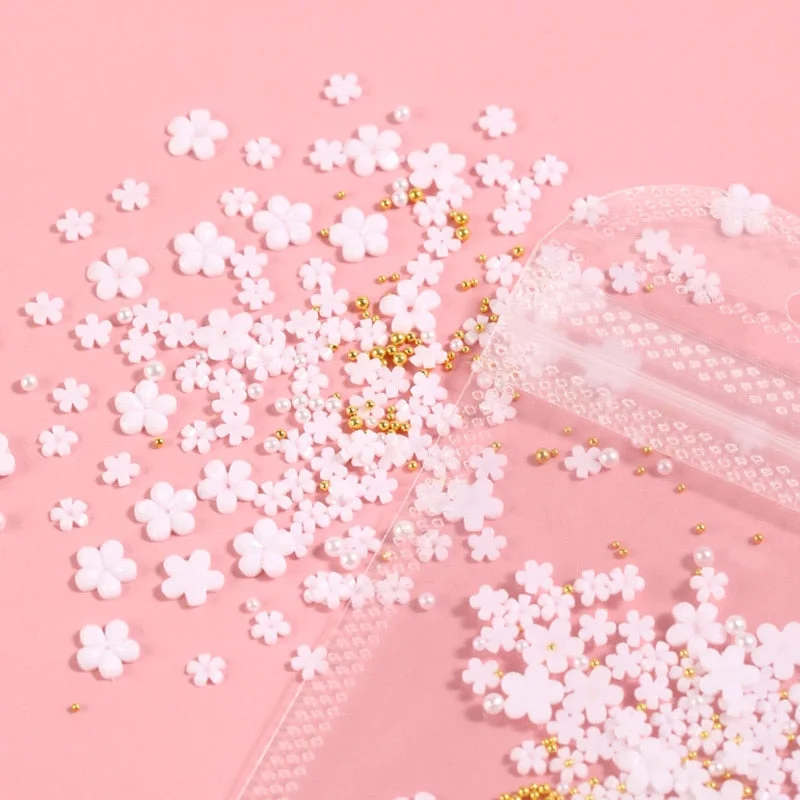 1 Bag Acrylic Flower Nail Art Decoration Mixed Size White Black Rhinestones Silver Gem Manicures Tool For DIY Nail Design-Nail Inspo