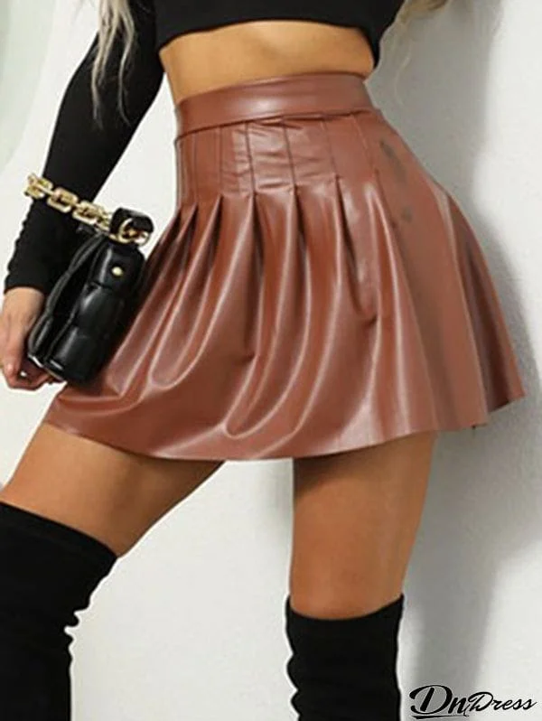 A-Line High Waisted Pleated Solid Color Split-Joint Skirts