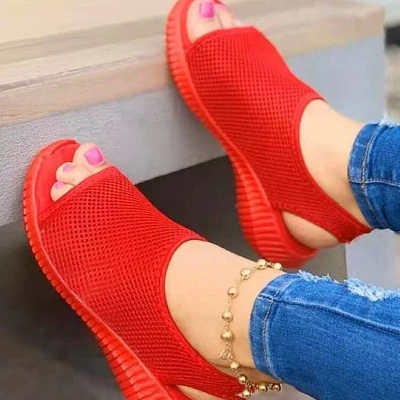 Women Summer Shoes 2022 Mesh Fish Platform Sandals Women's Closed Toe Wedge Sandals Ladies Light Casual Shoes Zapatillas Muje