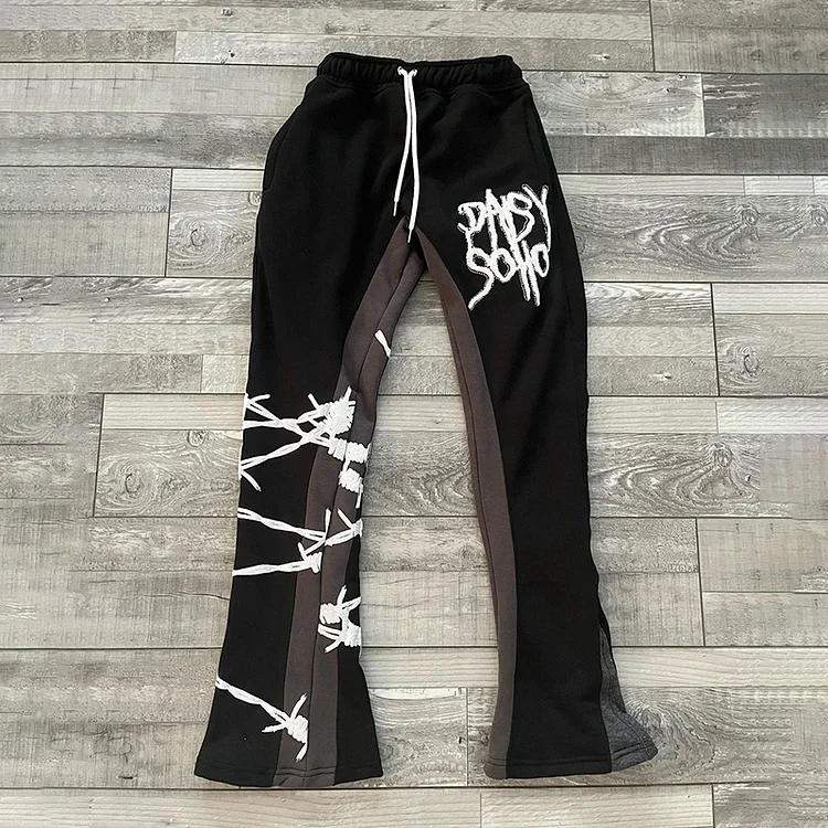 Sopula Vintage Thorn Print Contrast Bootcut Sweatpants