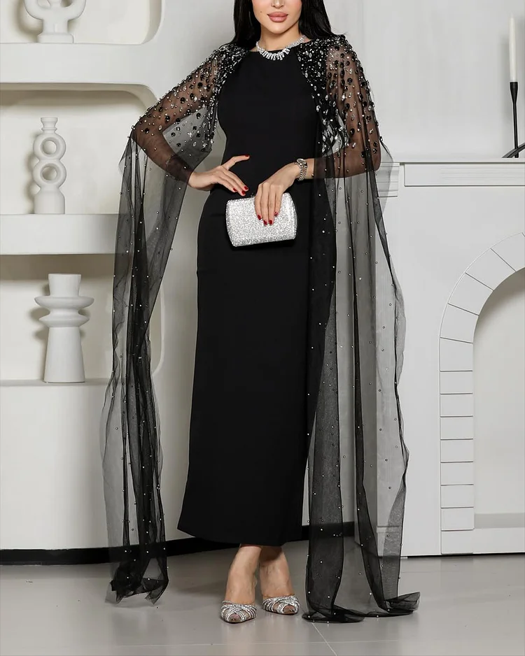 Women's Shawl Mesh Sequin Dress