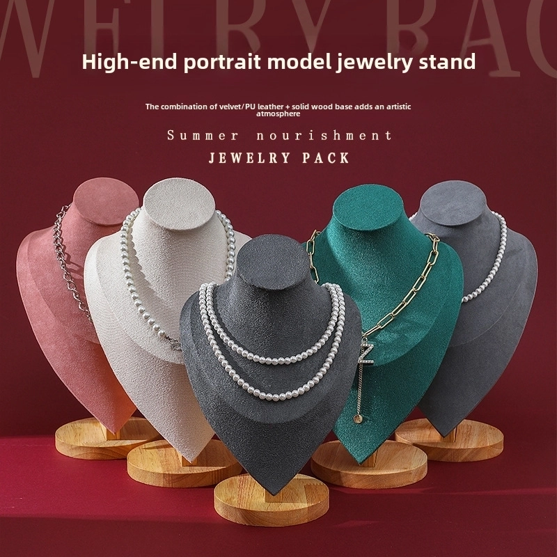 High-grade Jewelry Bracelet Jewelry Jewelry Props Flannel Wood Stitching One Pendant Necklace Display Rack
