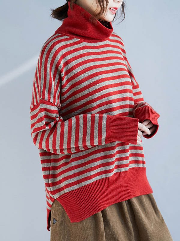 Leisure Striped High-Neck Knitting Sweater