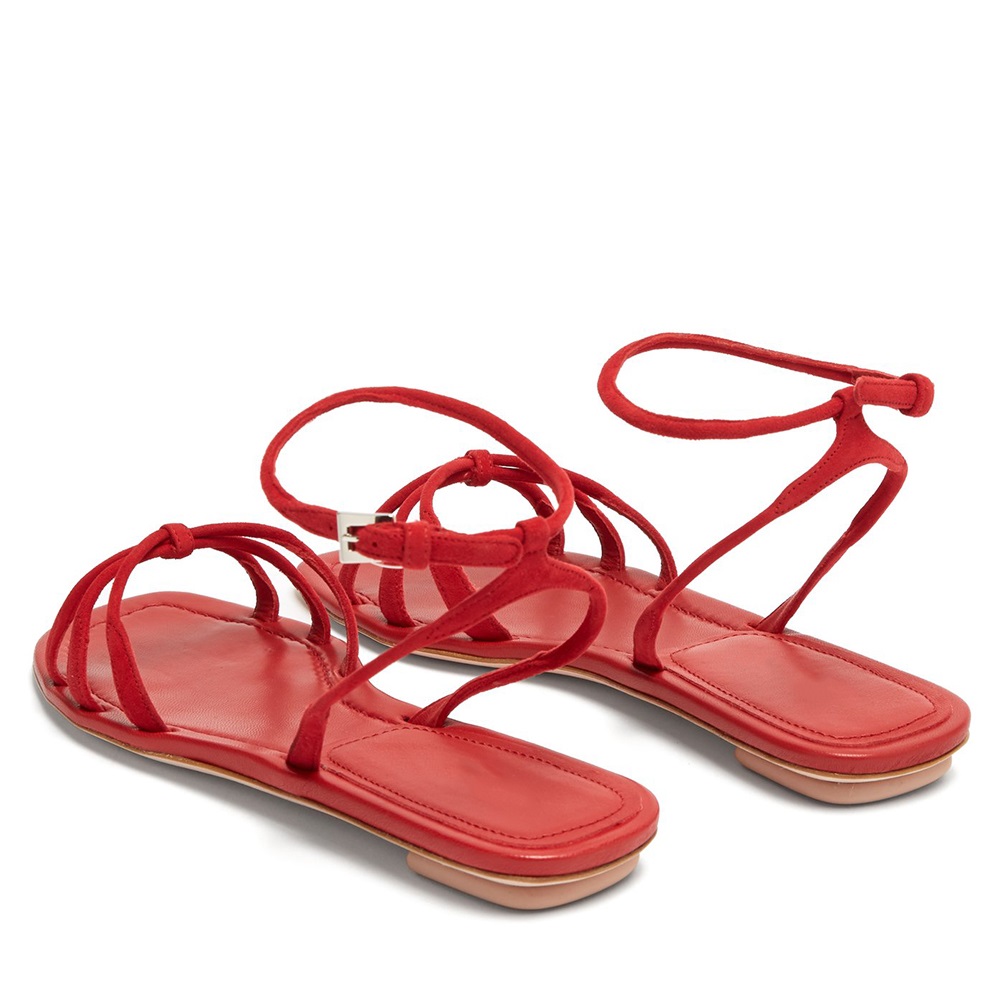 GOOSHOE Red Suede Ankle Strap Sandals - Flat & Stylish