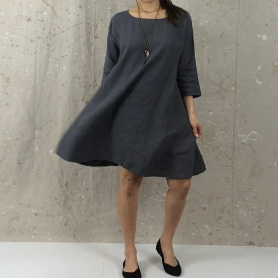 Vintage Cotton And Linen Solid Mini Dress