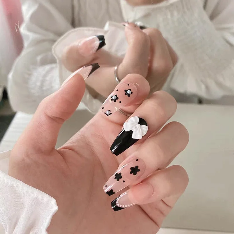 24pcs False press-on nails with a pattern Peach heart wear finished tablet nail art  removable Manicure beautiful false nails-Nail Inspo