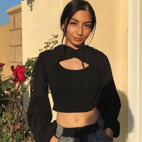 Summer Fashion Pullover Club Wear Streetwear Cropped Hoodie Women Sexy Mesh Fish Net Hooded Chest Hollow Sweatshirt Tops