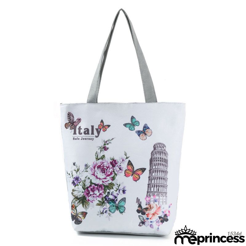 Women's Eiffel Tower Butterfly 3D Print One Shoulder Shopping Bag