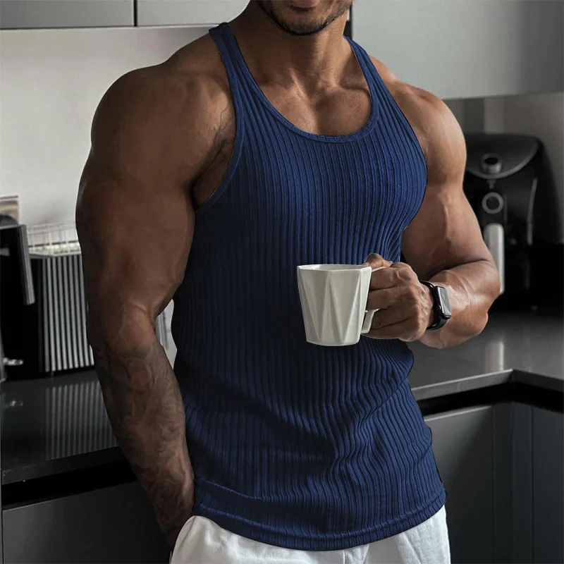 MEN'S SOLID COLOR CREW NECK SPORTS FITNESS LIGHWEIGHT TANK TOP