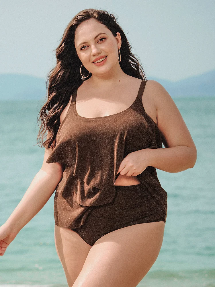 Multi-Layer Ruffled Plus Size Tankini Top