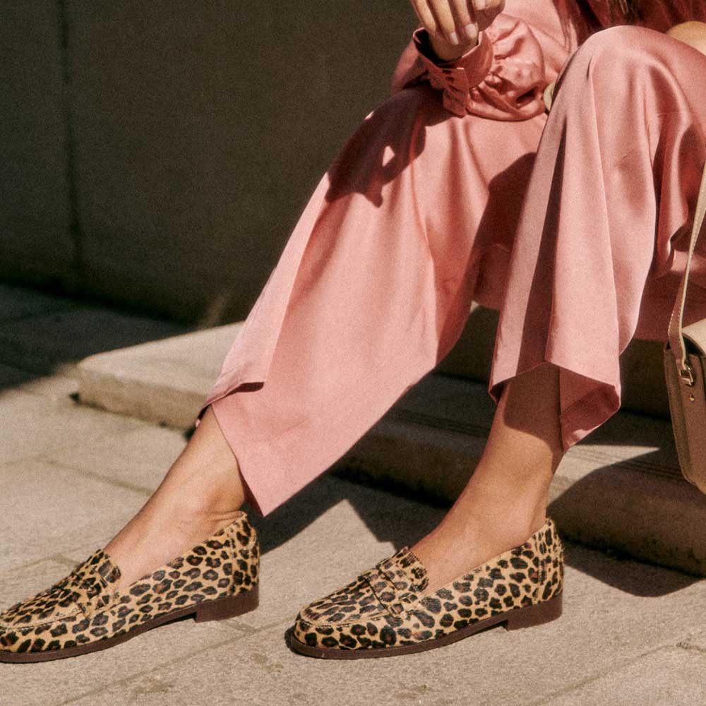 Brown Leopard Square Toe Flat Slip-On Classic Loafers Nicepairs