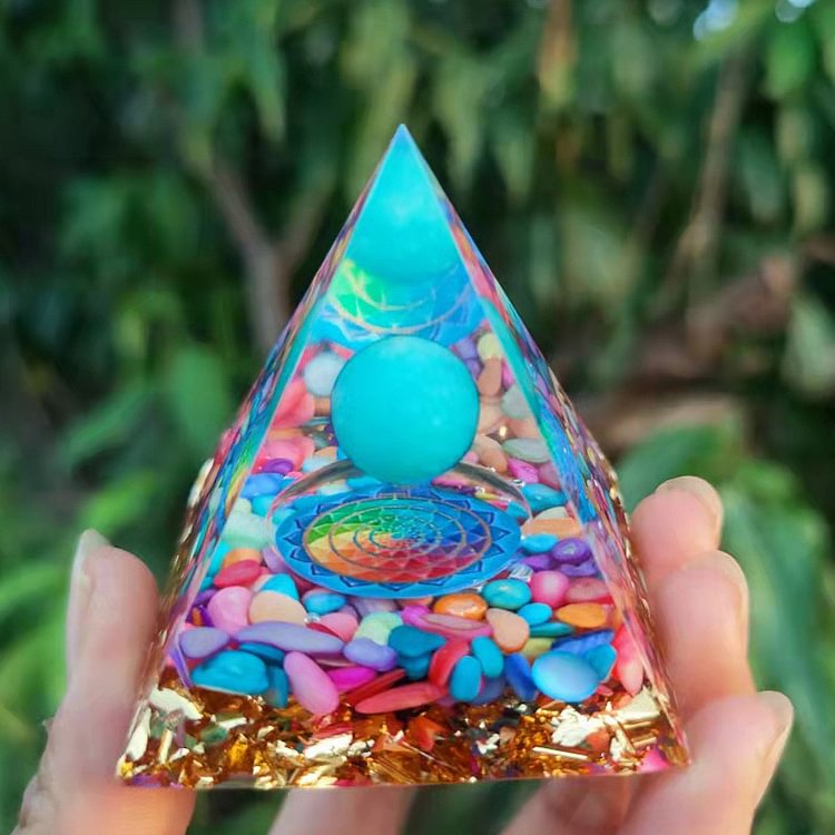 Color Agate Lotus Symbol Orgone Pyramid
